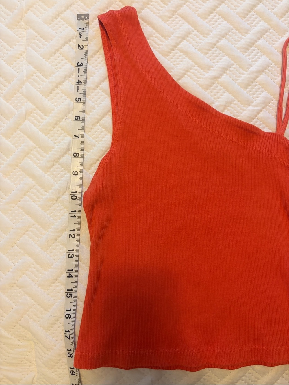 We The Free | Asymmetric Strap Ribbed Cotton Tank Top - Coral Orange - Picture 6 of 7